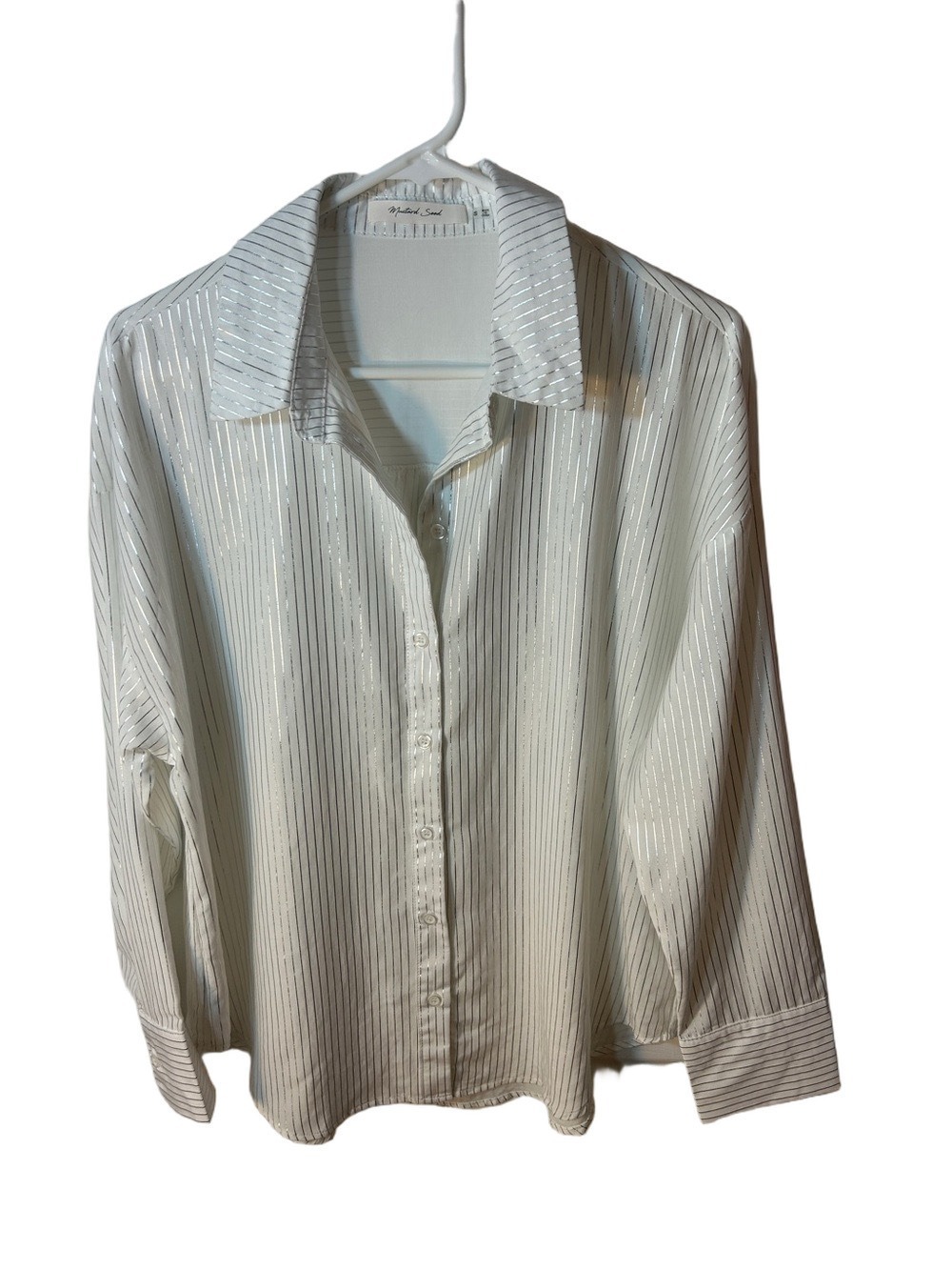 Mustard Seed Oversized Striped Button-Down Shirt With Metallic Stripes sz Small